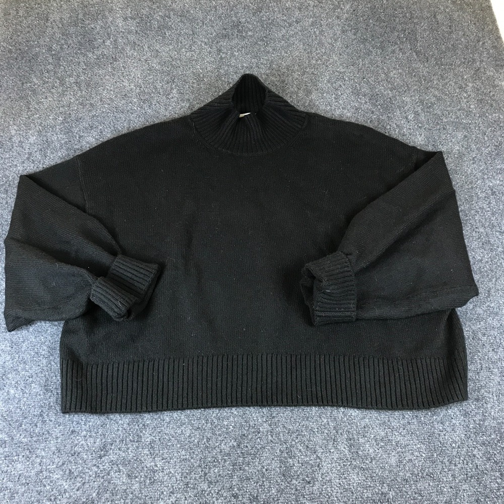 H&M Sweater Men's 2XL Black Wool Tight Knitted Oversized Raglan Sleeve Mock Neck